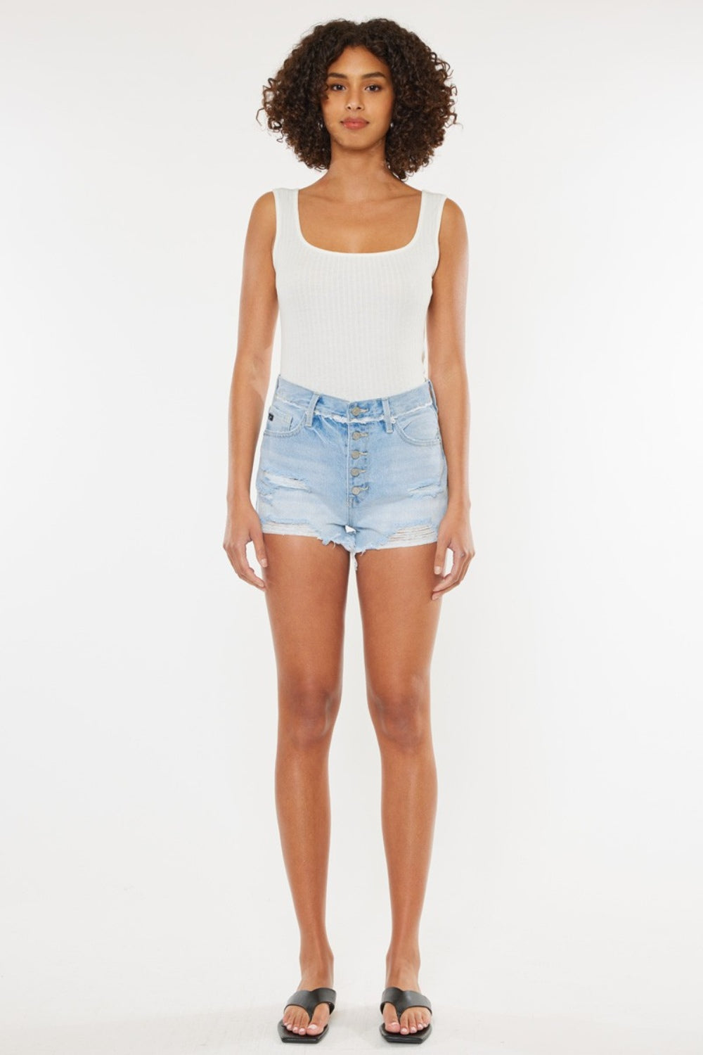 Women's Distressed Button Fly Denim Shorts