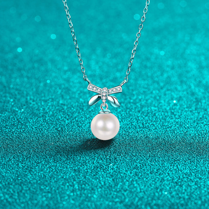 Women's Pearl and Moissanite Sterling Silver Pendant Necklace