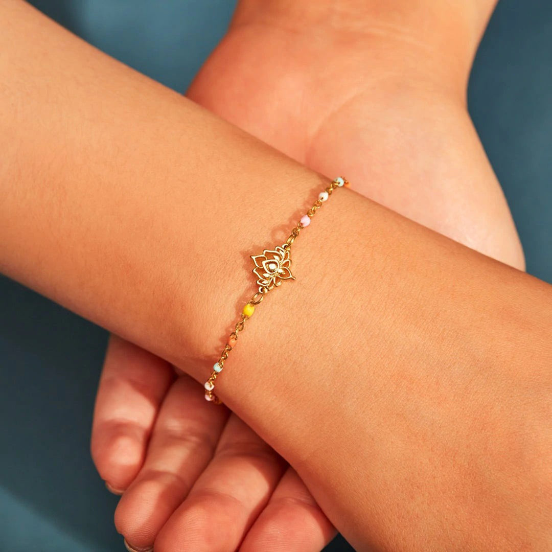 Women's Lotus Design Gold-Plated Bead Bracelet