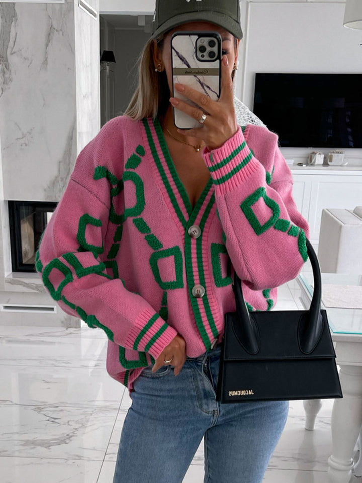 Women's Geometric Drop Shoulder Sweater Cardigan