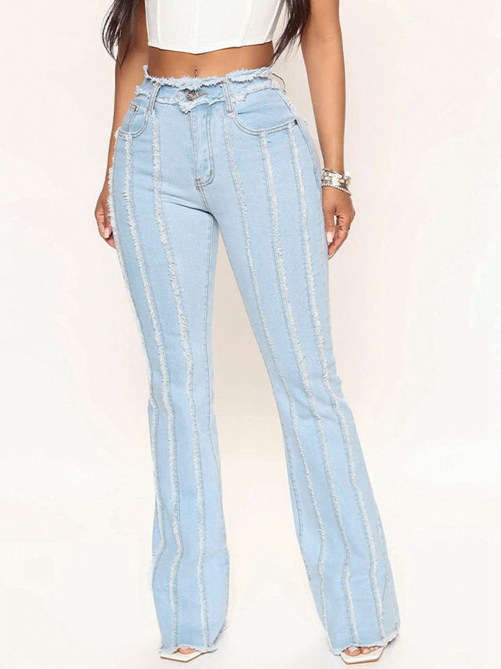 Women's Striped Hemline Denim Jeans