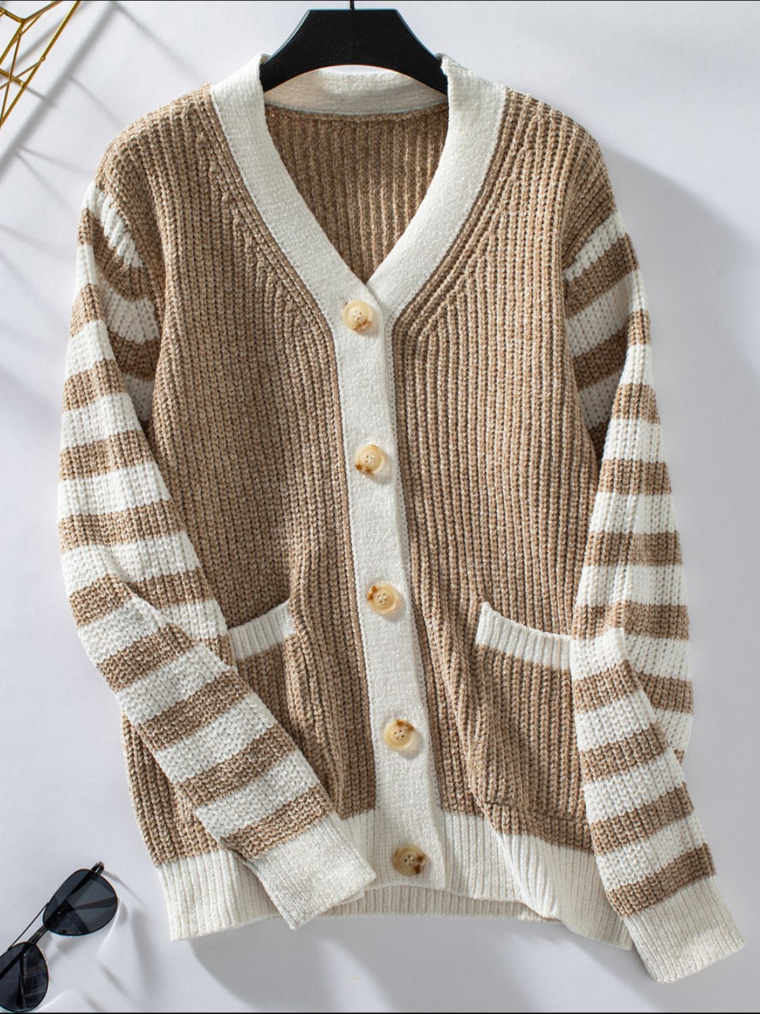 Striped Button Up Long Sleeve Cardigan