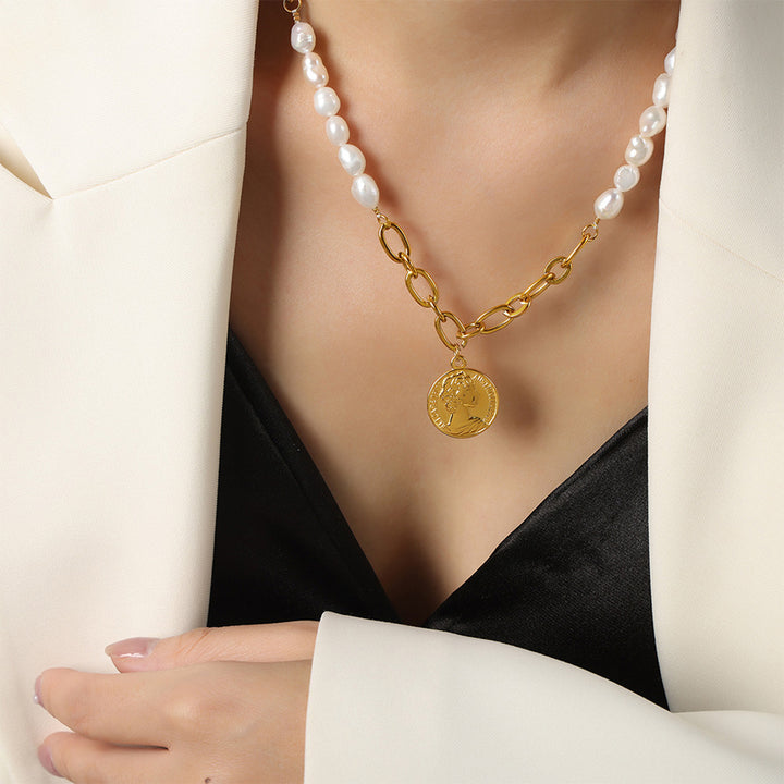 Women's Pearl Coin Pendant Necklace