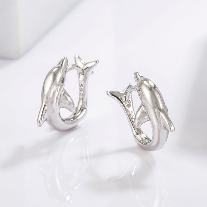 Women's Dolphin Earrings: Sterling Silver Zircon Beauties