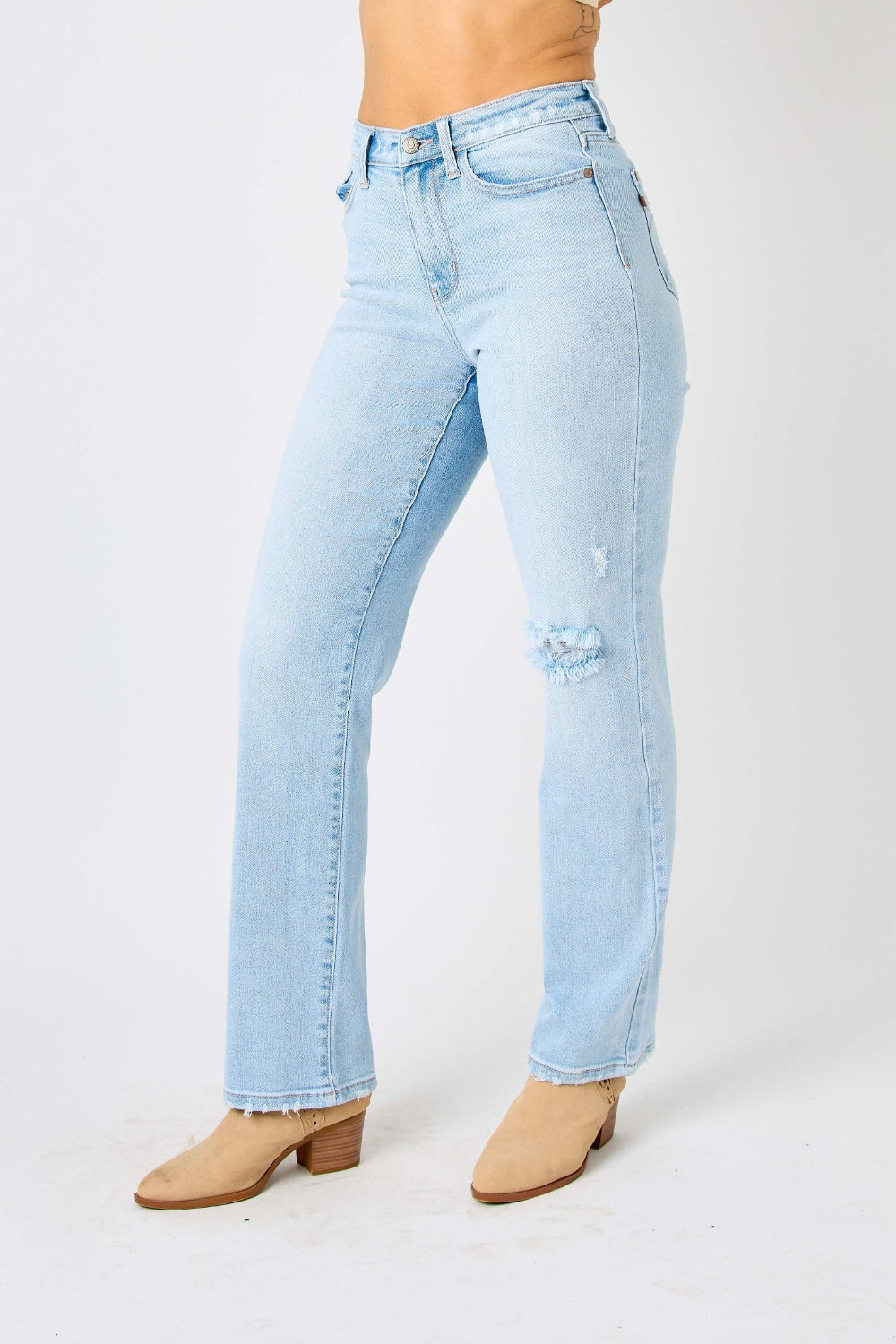 omen's Distressed High Waist Straight Leg Jeans