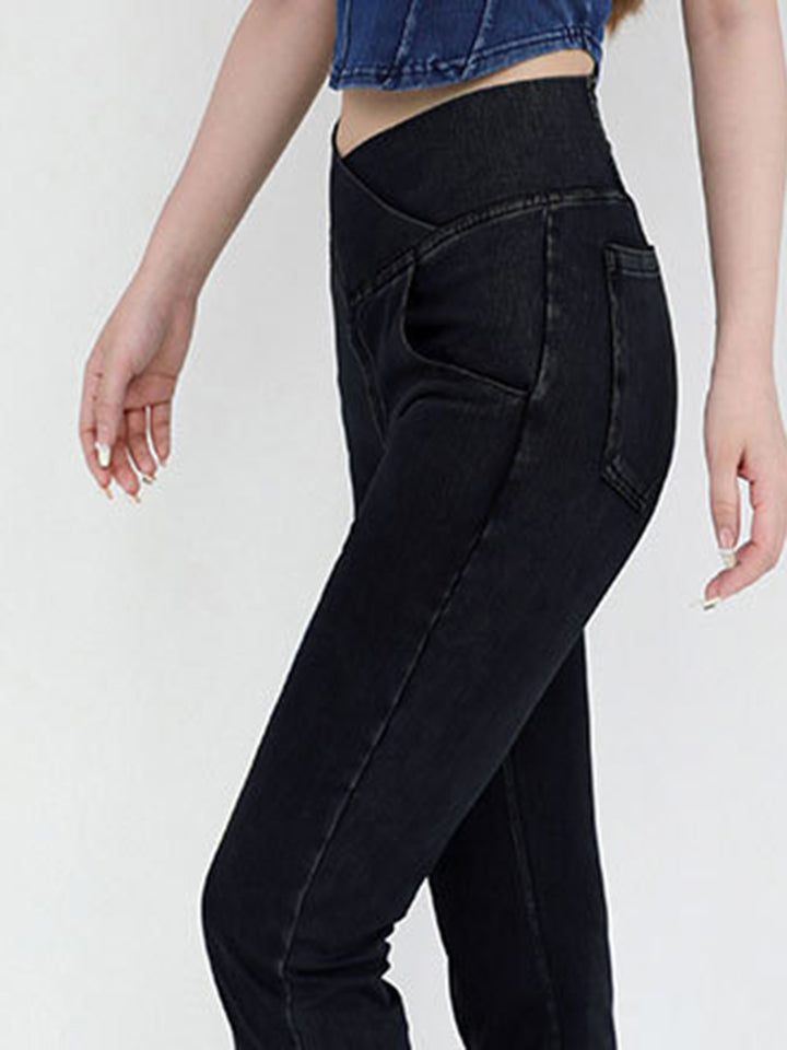 Women's Bootcut Jeans with Wide Waistband and Pockets