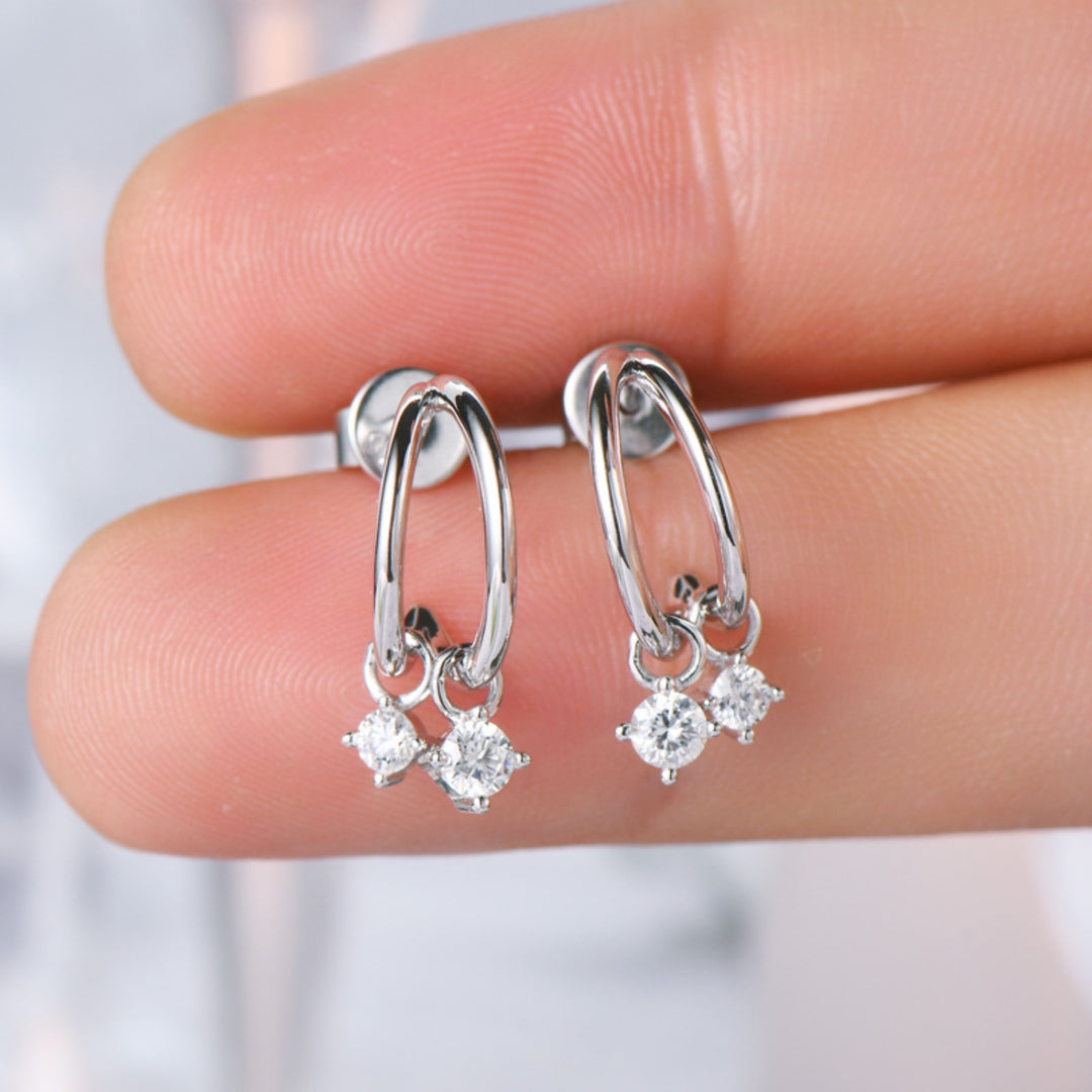 Women's Sparkling Sterling Silver C-Hoop Earrings