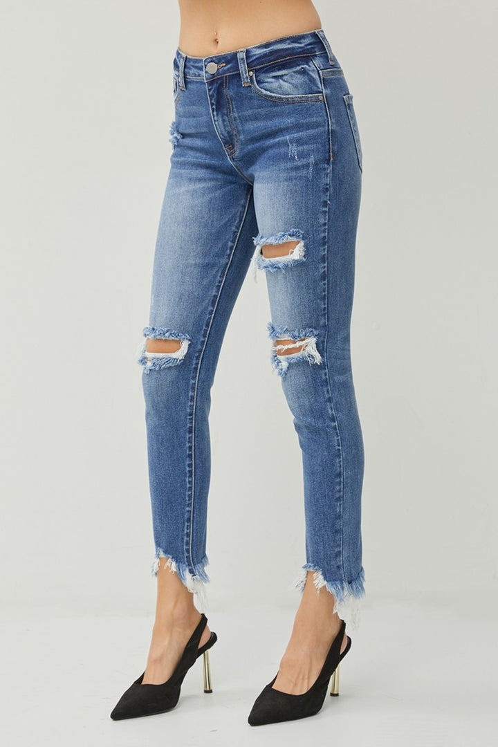 Women's Distressed Frayed Hem Slim Jeans