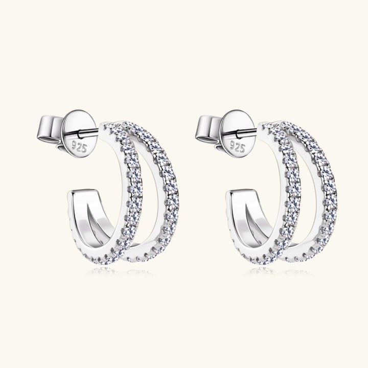 Women's Sparkling Moissanite C-Hoop Earrings in Sterling Silver