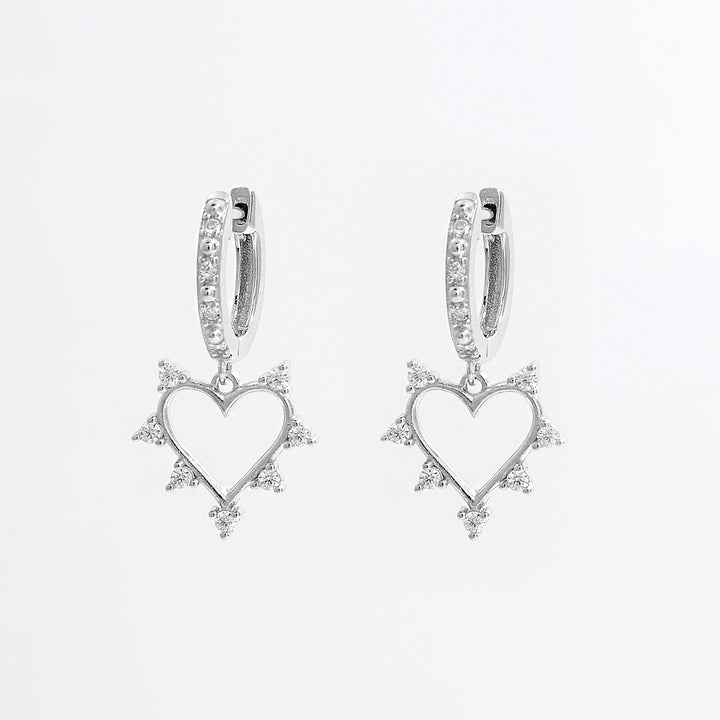 Women's Heart-Shaped Zircon Inlaid Sterling Silver Dangle Earrings