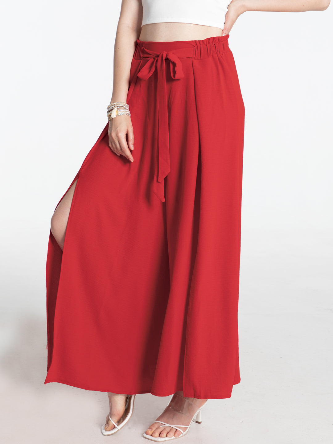 Women's Stylish Tied Slit Wide Leg Pants