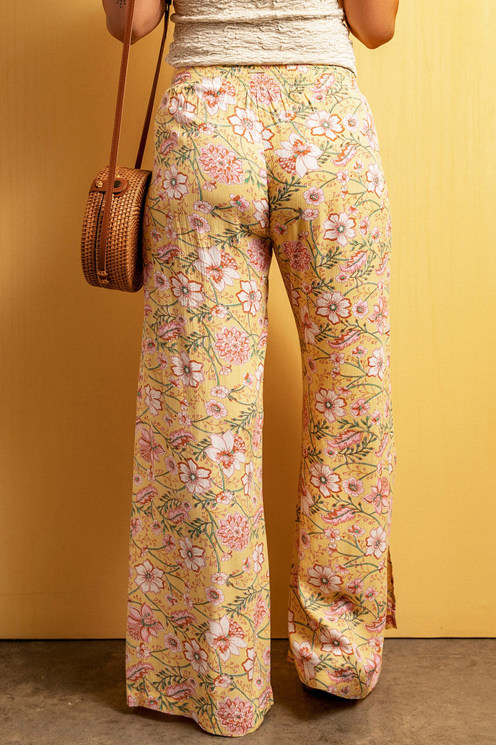 Women's Floral Slit Wide Leg Pants