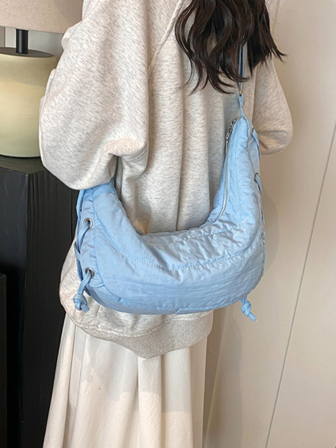 Lace-Up Polyester Crossbody Bag