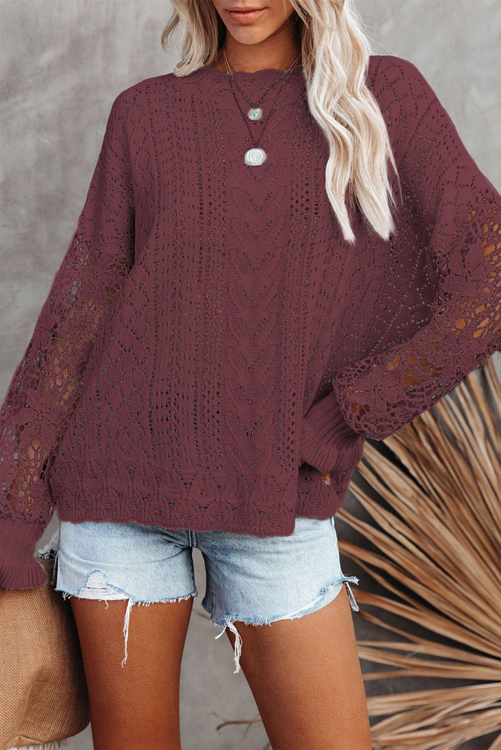 Women's Cozy Openwork Lantern Sleeve Sweater