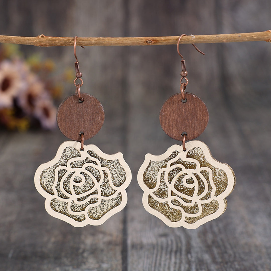 Women's Rose-shaped Wooden Alloy Earrings