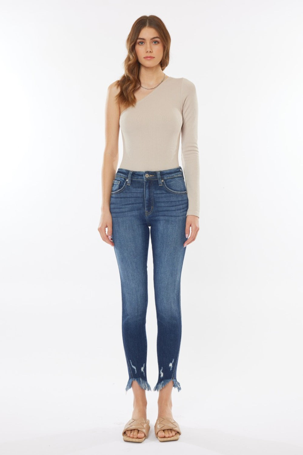 Women's Raw Hem High Waist Cropped Jeans