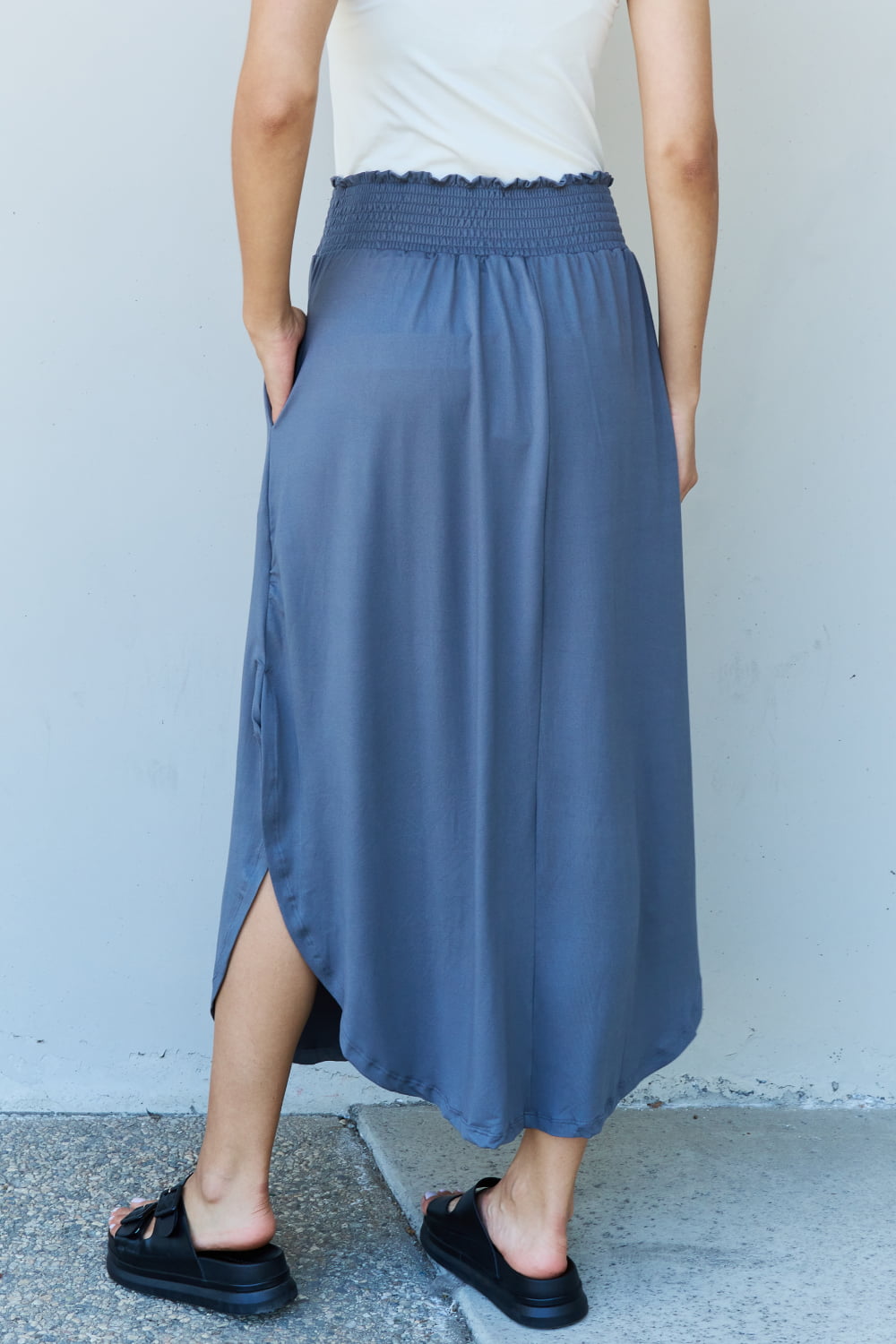 Women's Comfort Princess High Waist Maxi Skirt in Dusty Blue