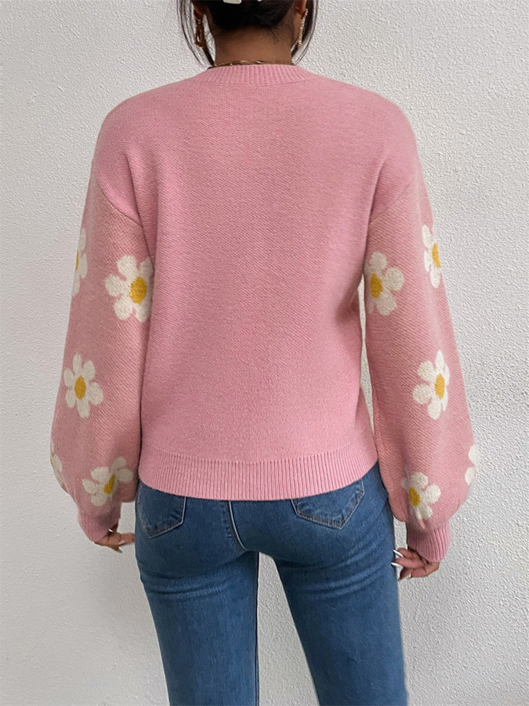 Women's Denim Floral Lantern Sleeve Sweater