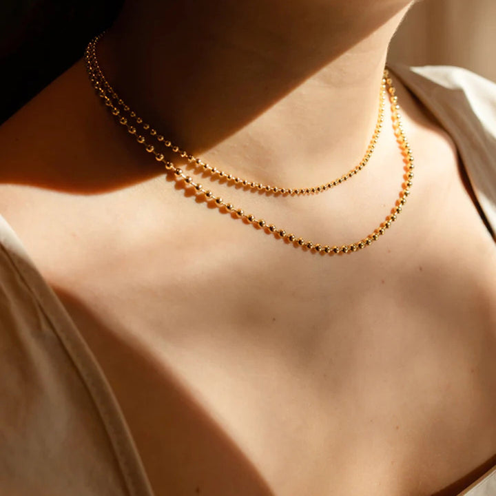 Women's Elegant 18K Gold-Plated Bead Necklace with Lobster Closure