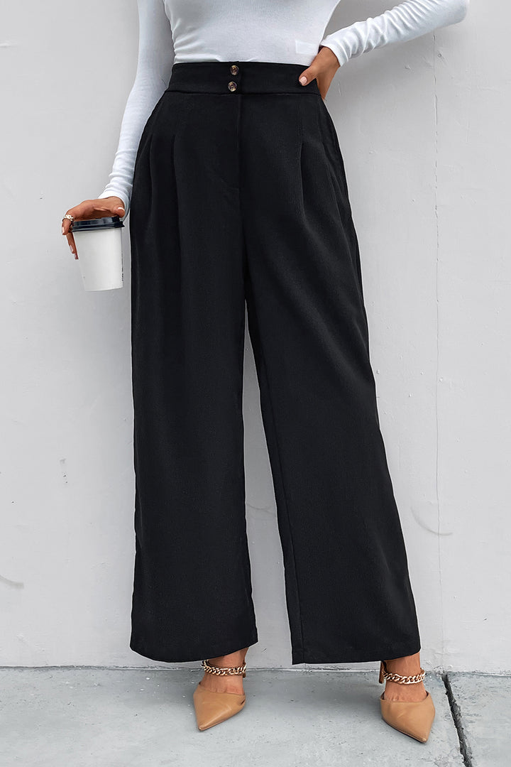 Women's Wide Leg High Waist Ruched Pocketed Pants