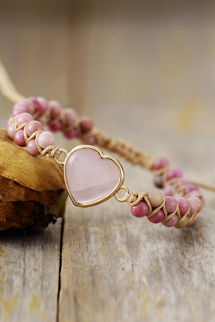 Women's Rose Quartz Heart Bracelet