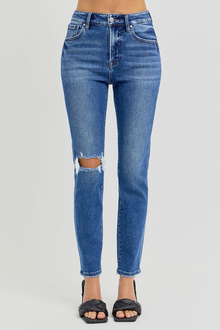 RISEN Full Size High Rise Ankle Skinny Knee Distressed Jeans