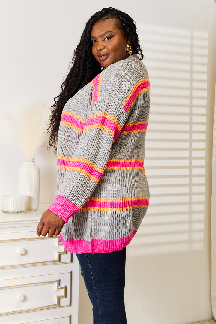 Women's Cozy Knit Sweater with Ribbed Long Sleeves