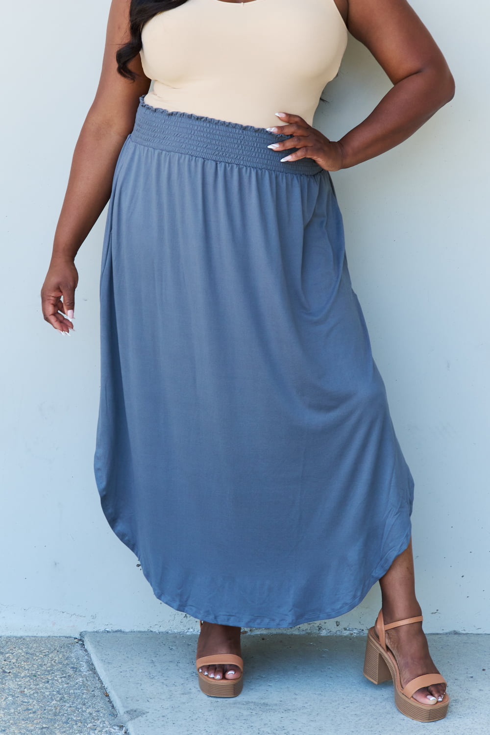 Women's Comfort Princess High Waist Maxi Skirt in Dusty Blue