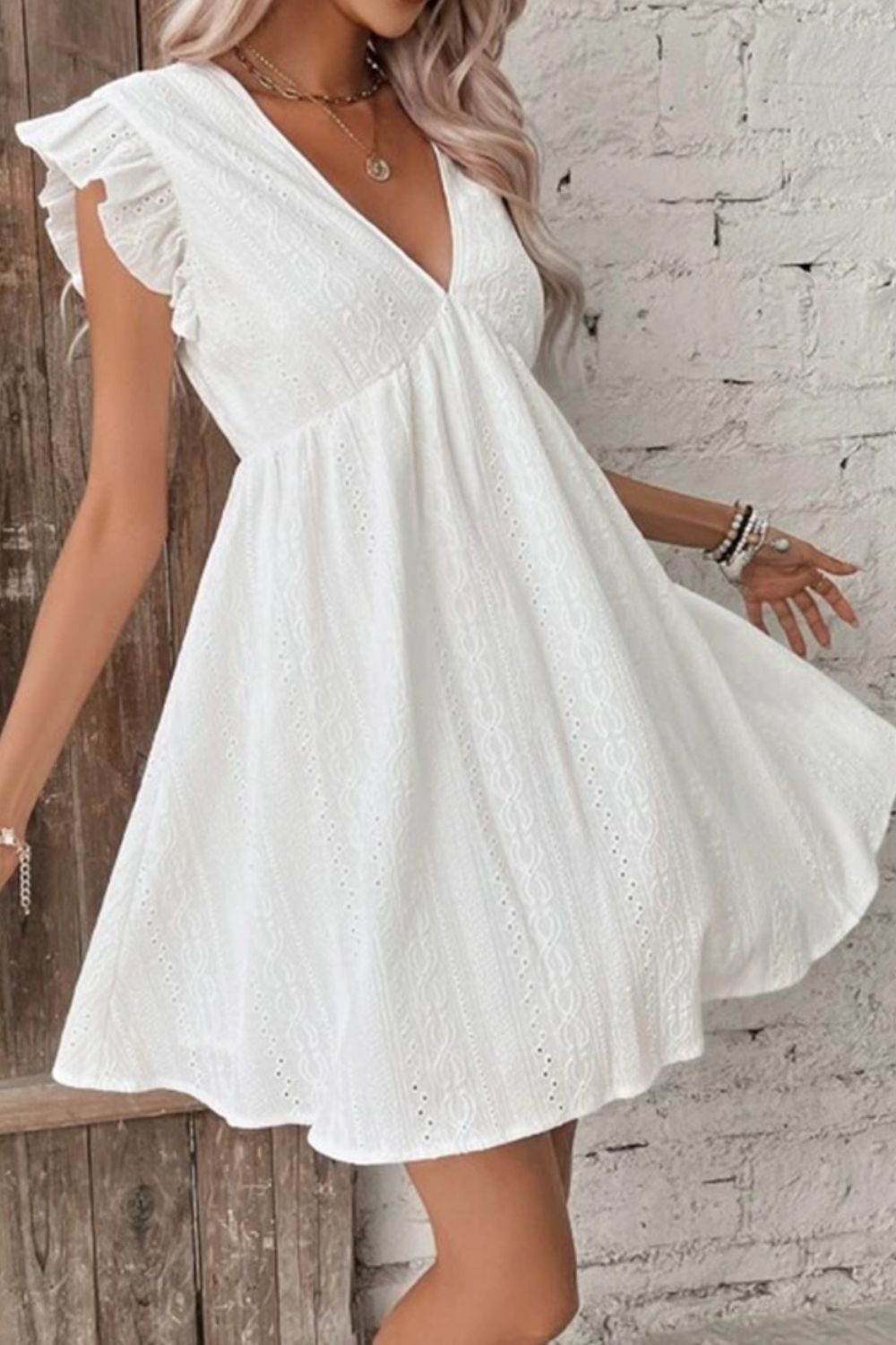 Women's Eyelet Ruffled Cap Sleeve Dresses