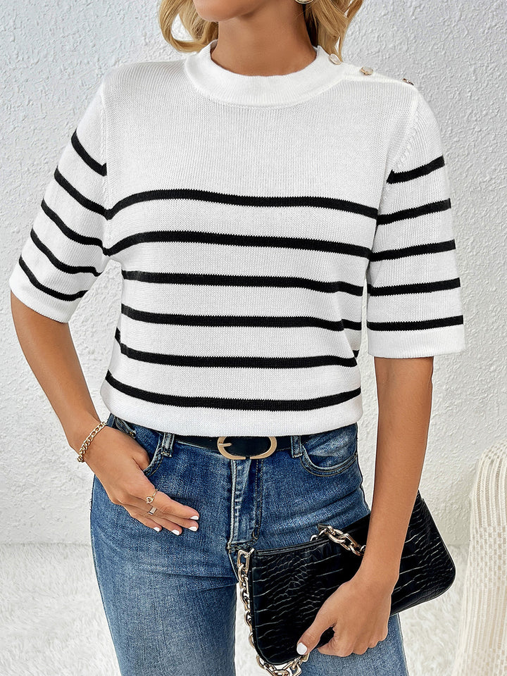 Women's Cozy Striped Half Sleeve Sweater