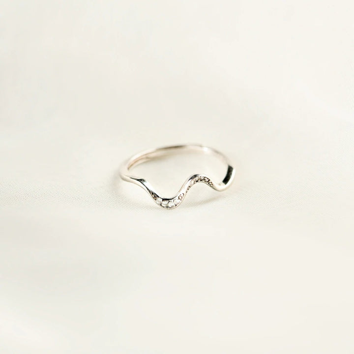 Women's Wave Shape Zircon Inlaid Sterling Silver Ring