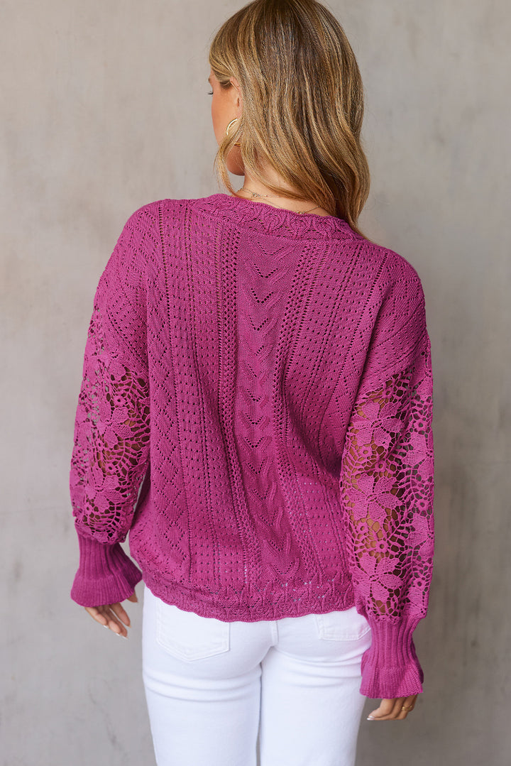 Women's Cozy Openwork Lantern Sleeve Sweater