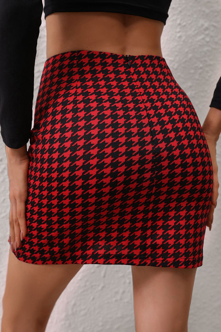 Women's Chic Houndstooth Split Skirt