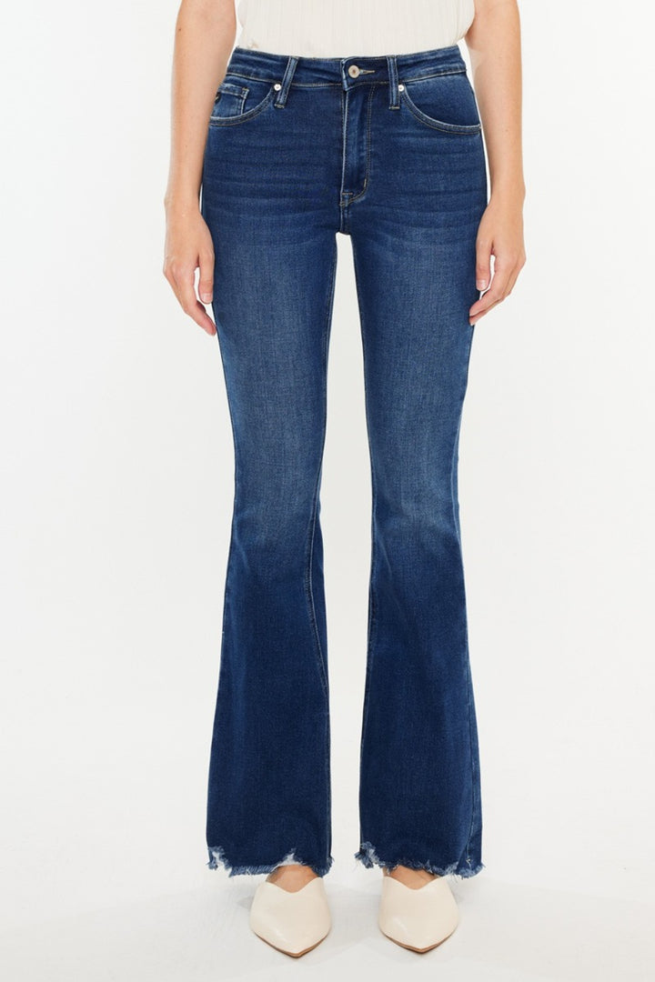 Women's Raw Hem Flare Jeans (Cat's Whiskers Design)