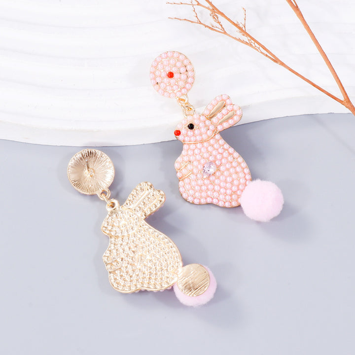 Women's Rabbit Dangle Earrings with Synthetic Pearl Embellishments