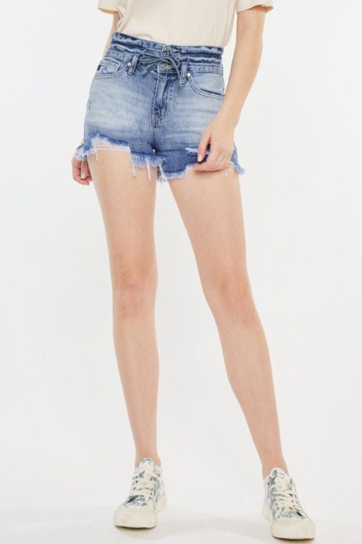 "Women's Frayed Hem High Rise Denim Shorts"