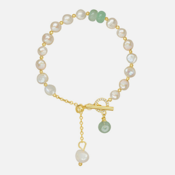 Women's Green Pearl Stone Link Bracelet