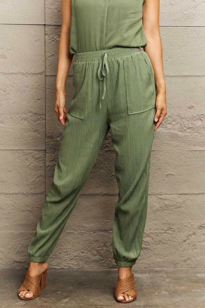 Women's Tie Waist Long Pants with Pocket