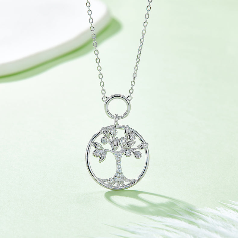 Women's Tree Of Life Moissanite Sterling Silver Pendant Necklace