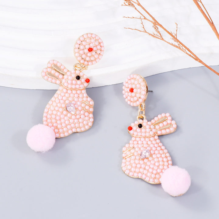 Women's Rabbit Dangle Earrings with Synthetic Pearl Embellishments