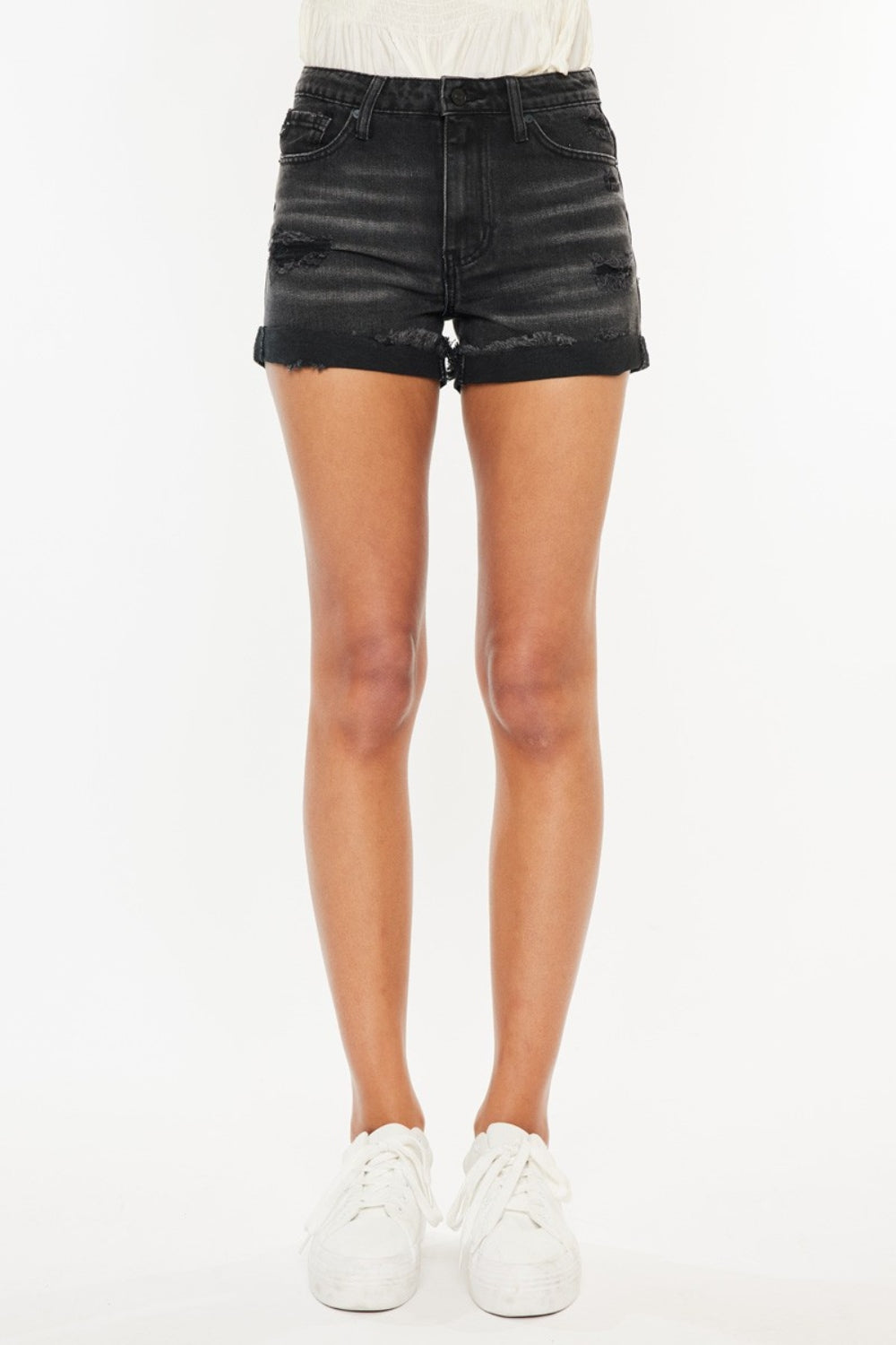 Women's Distressed High Waist Denim Shorts