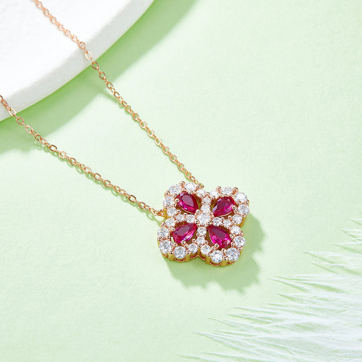 Women's Ruby Flower Pendant Necklace