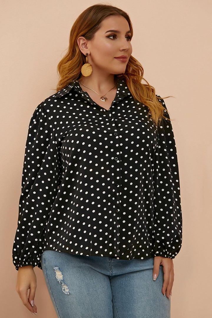 Plus Size Polka Dot Balloon Sleeve Shirt