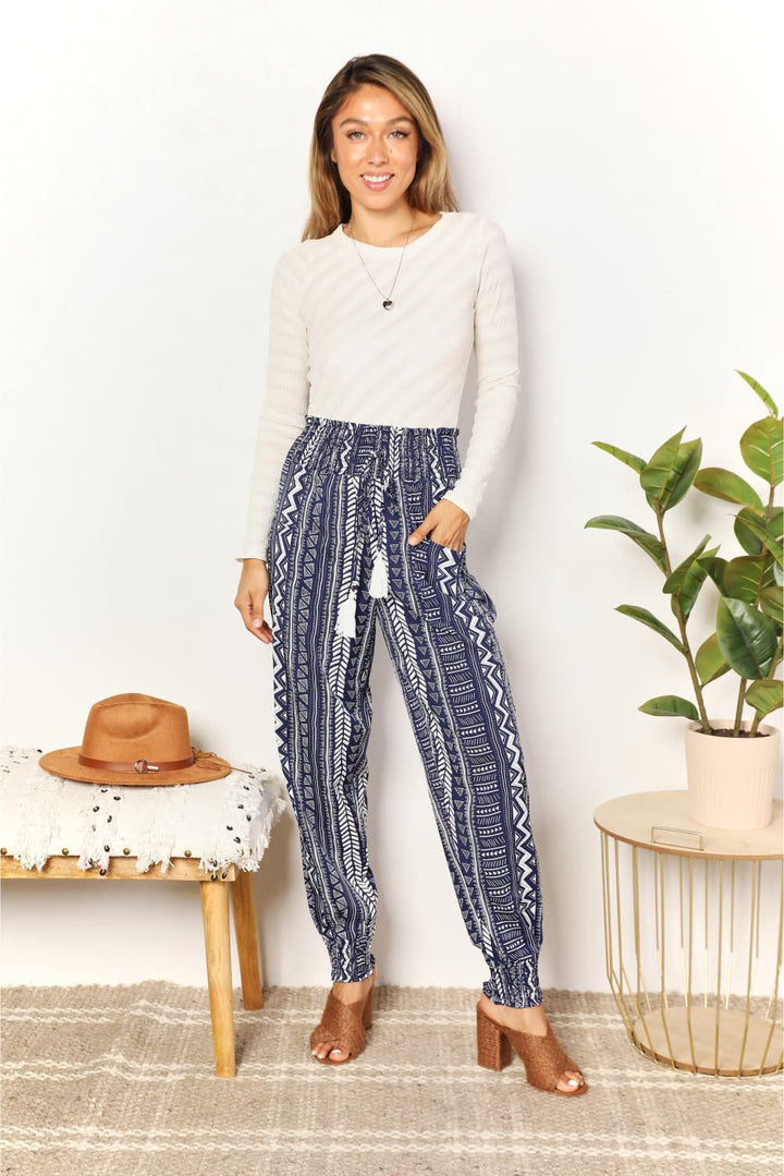 Women's Geometric Print Tassel High-Rise Pants