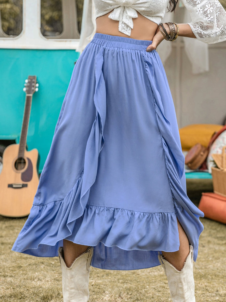 Women's Elegant High Waist Ruffle Trim Skirt