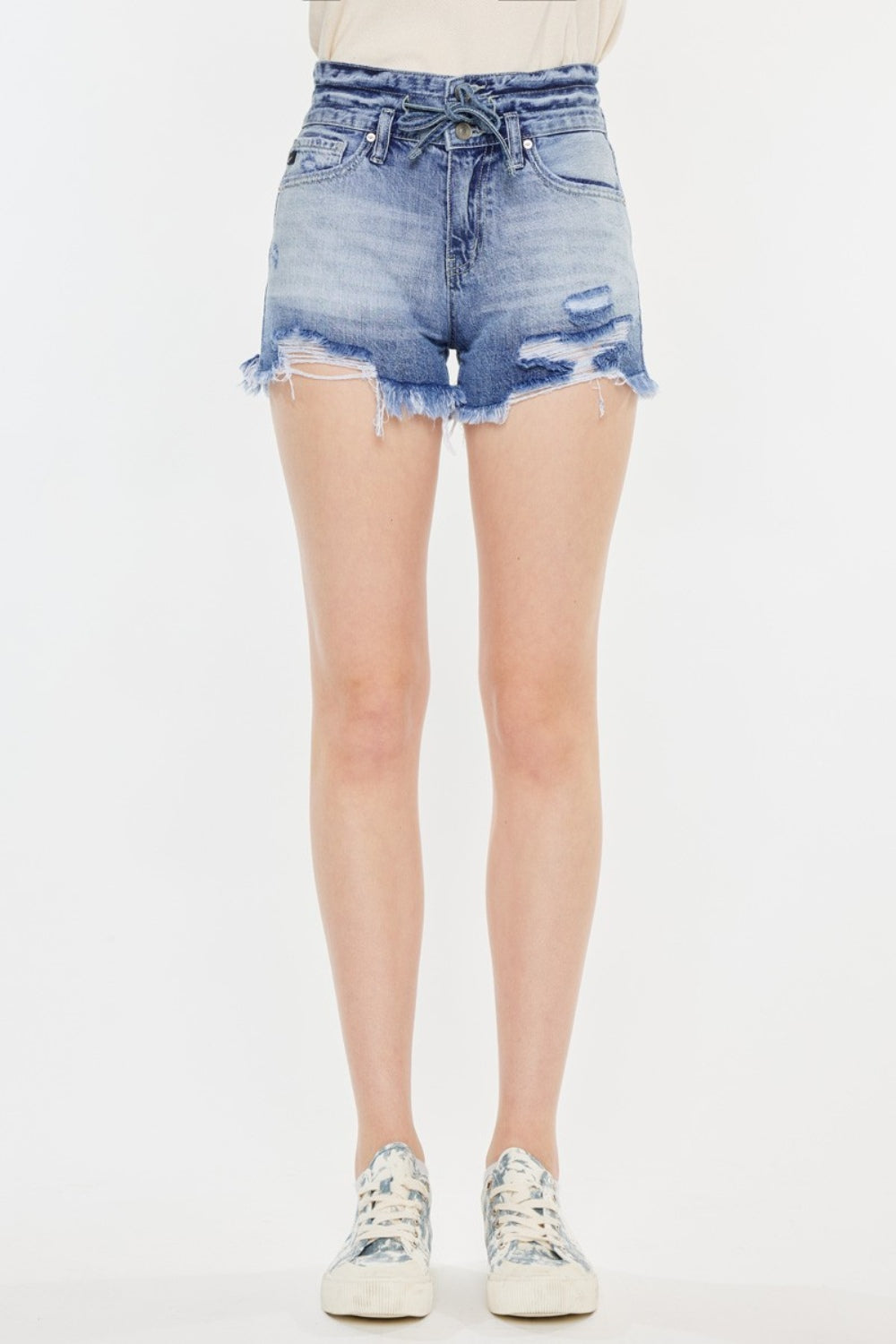 "Women's Frayed Hem High Rise Denim Shorts"