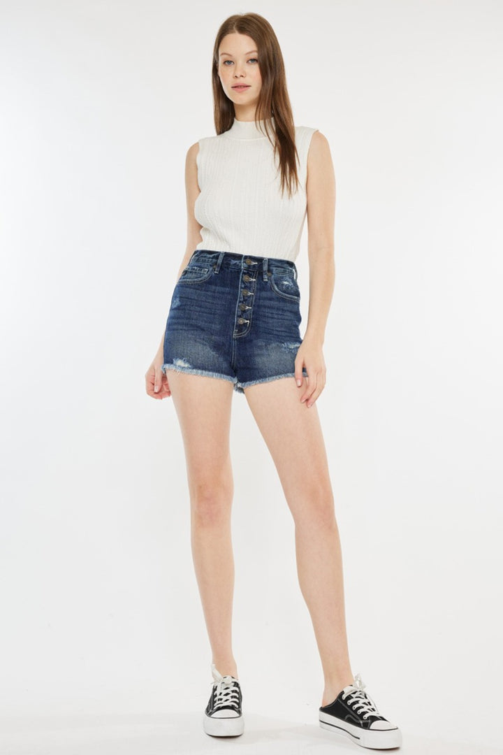 Women's Denim Shorts with Raw Hem and Button Fly