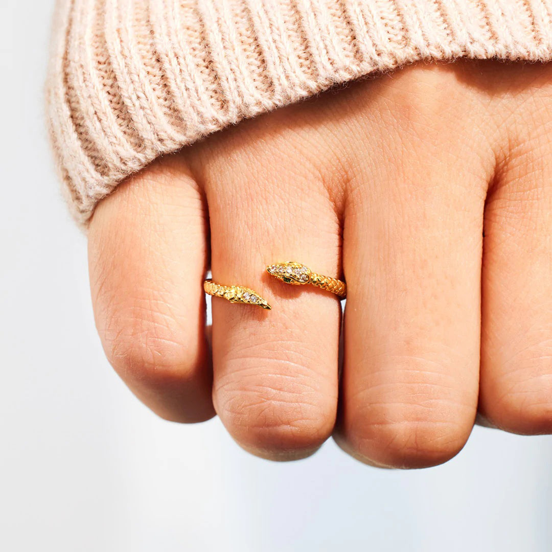 Women's Snake Shape Gold-Plated Bypass Rings