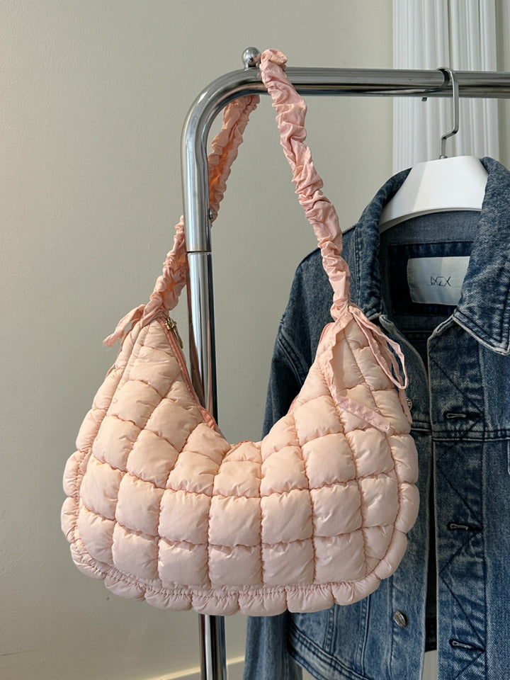 Bubble Texture Ruched Strap Quilted Shoulder Bag