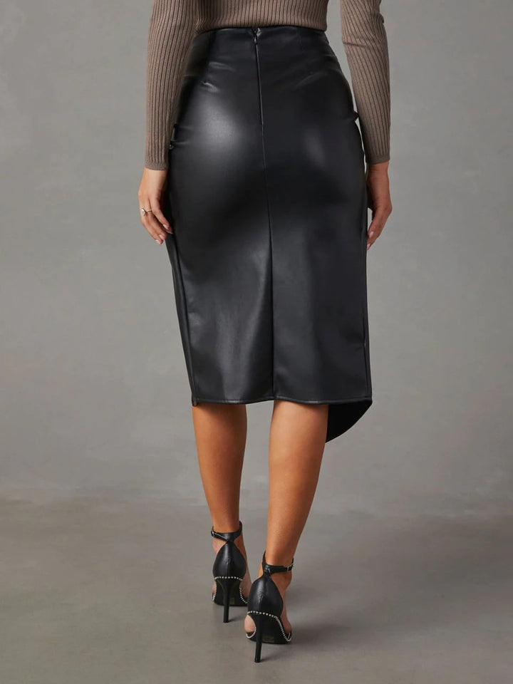 Women's High Waist Skirt with Elegant Twist Detail